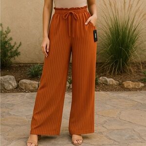 NWT FASHION NOVA Women’s Pants SIZE S 🧡Rust Striped Wide Leg Palazzo